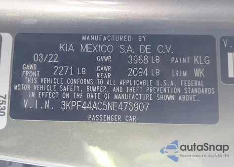 2022 Kia Forte Gt z USA, uszkodzony, nr VIN 3KPF44AC5NE473907